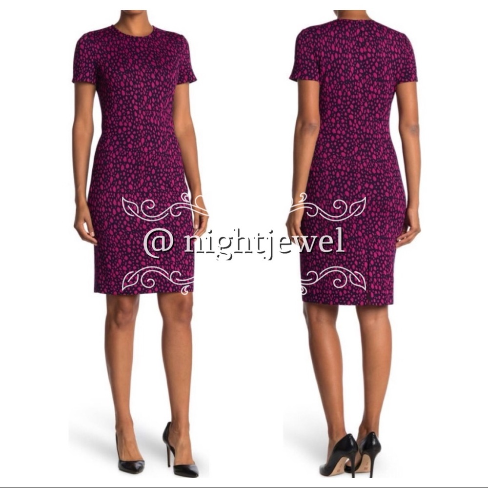 *LAST 1!💗 ST. JOHN Leopard print Spotted Jacquard Dress Navy Cherry M L $1,095